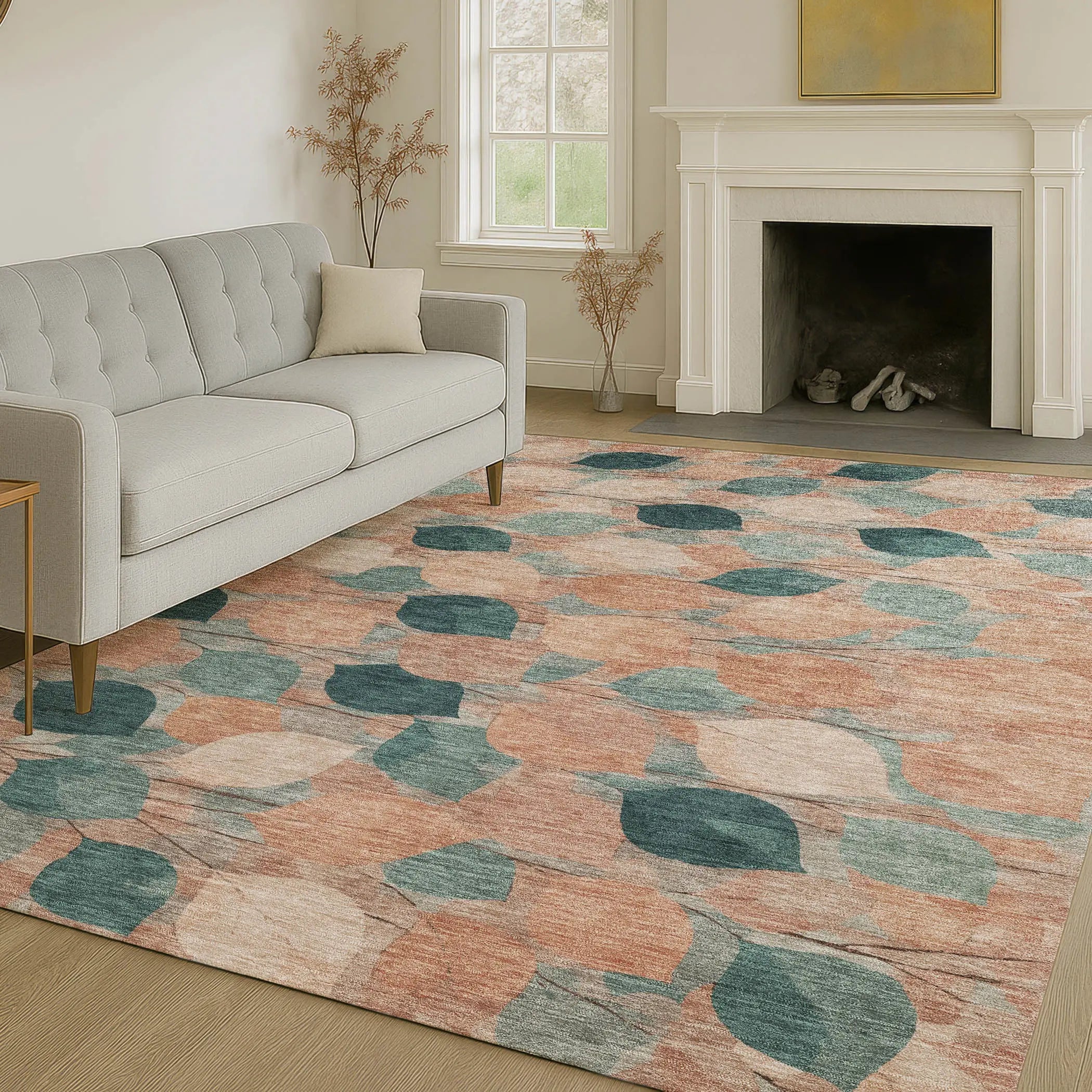 8' X 10' Copper And Salmon Floral Washable Indoor Outdoor Area Rug Homeroots Outdoor