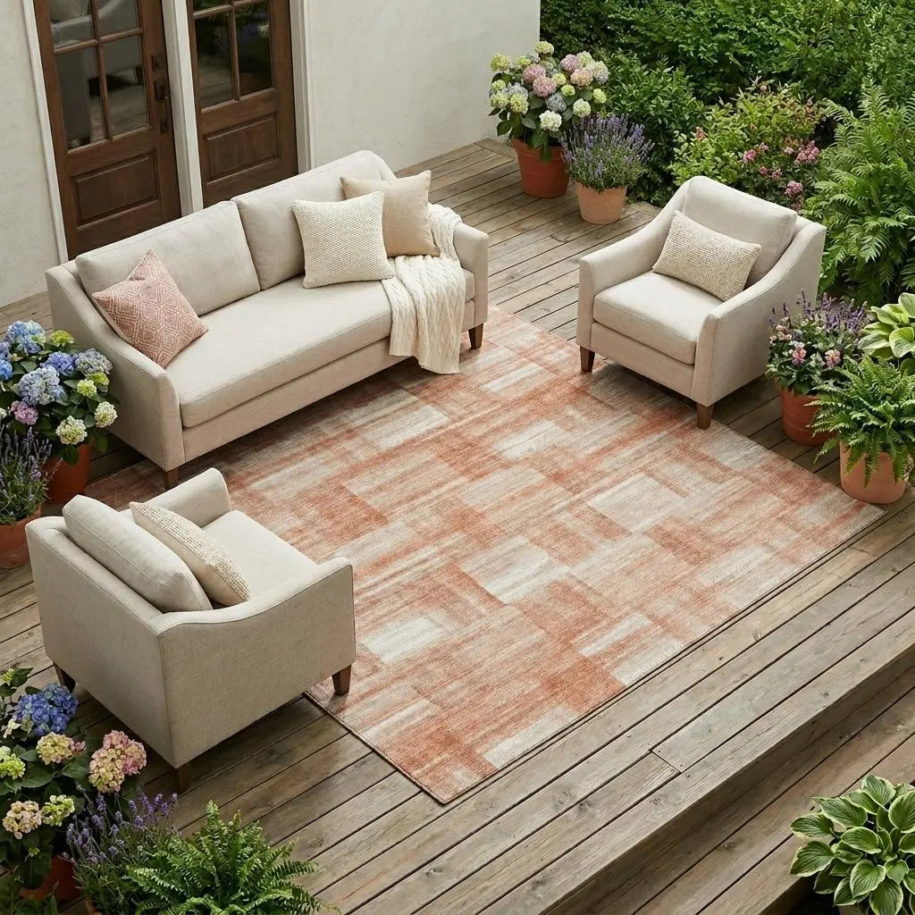 8' X 10' Copper And Salmon Striped Washable Indoor Outdoor Area Rug Homeroots Outdoor