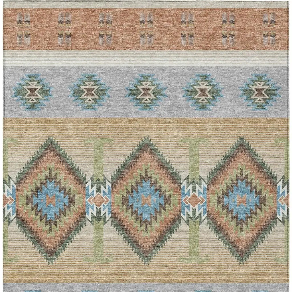 8' X 10' Copper And Silver Southwestern Washable Indoor Outdoor Area Rug Homeroots Outdoor