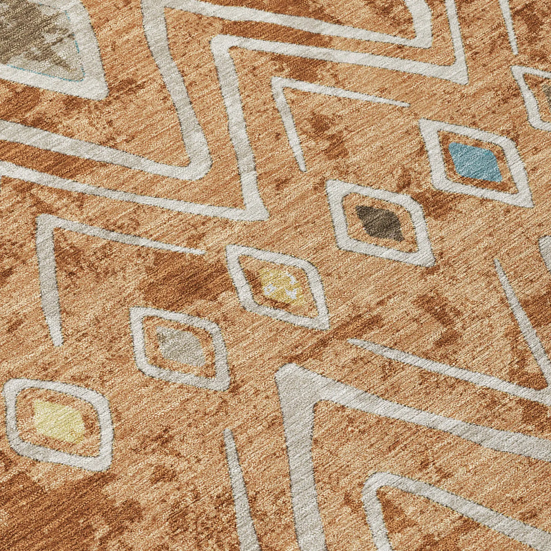 8' X 10' Copper And Taupe Geometric Washable Indoor Outdoor Area Rug Homeroots Outdoor