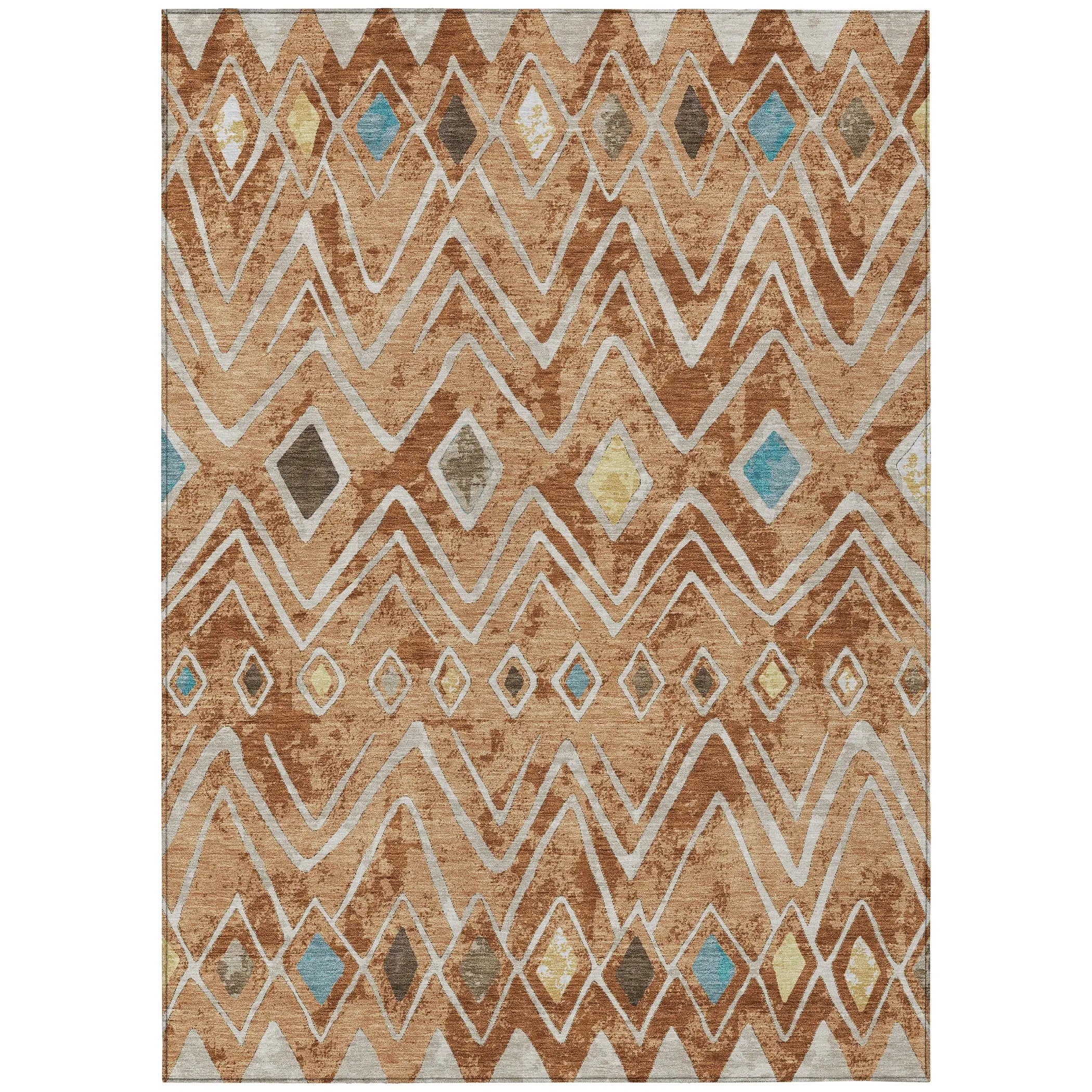 8' X 10' Copper And Taupe Geometric Washable Indoor Outdoor Area Rug Homeroots Outdoor