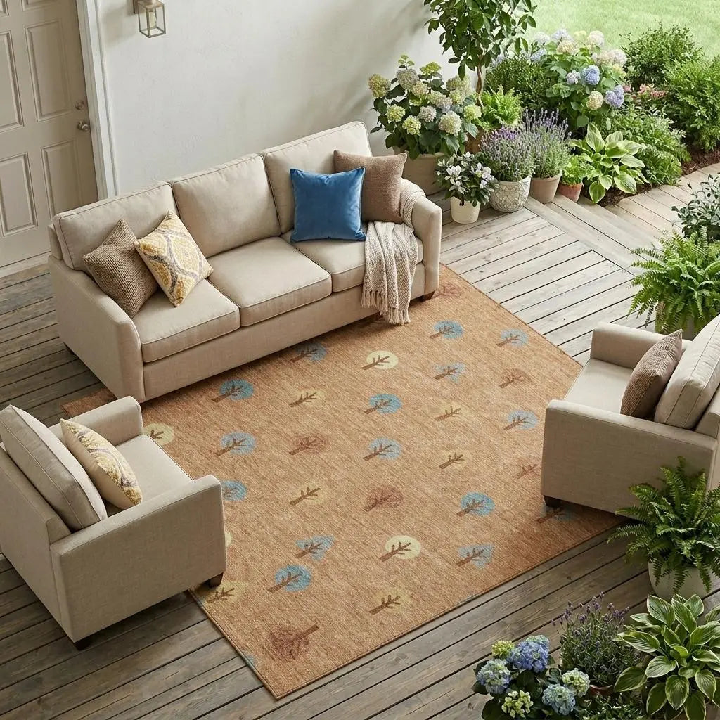 8' X 10' Copper And Teal Blue Geometric Washable Indoor Outdoor Area Rug Homeroots Outdoor