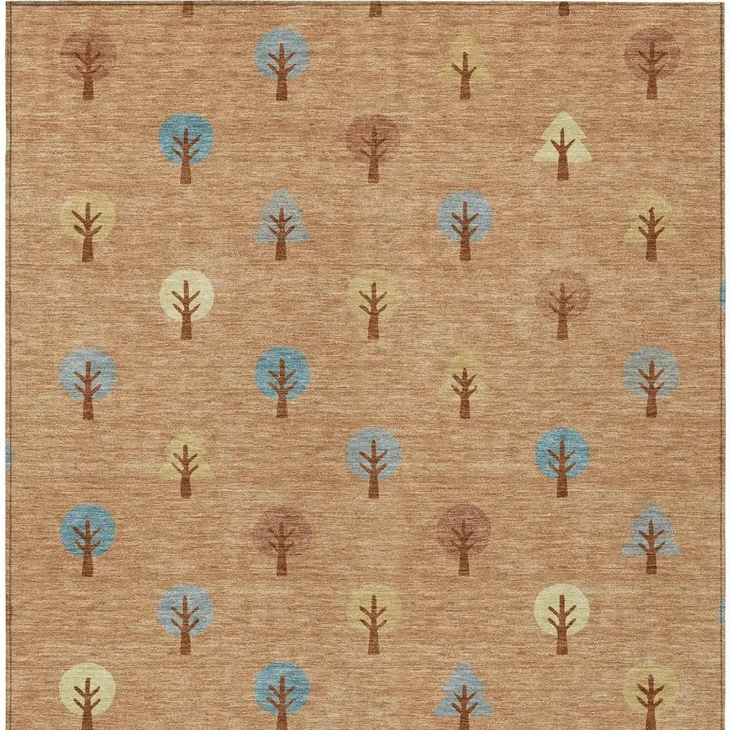 8' X 10' Copper And Teal Blue Geometric Washable Indoor Outdoor Area Rug Homeroots Outdoor