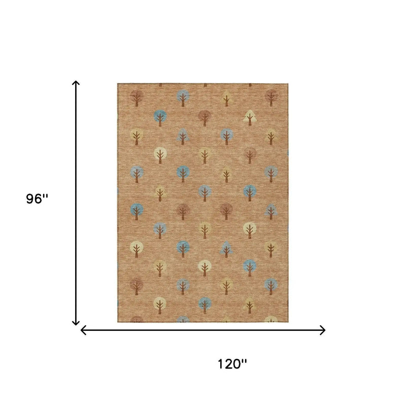 8' X 10' Copper And Teal Blue Geometric Washable Indoor Outdoor Area Rug Homeroots Outdoor