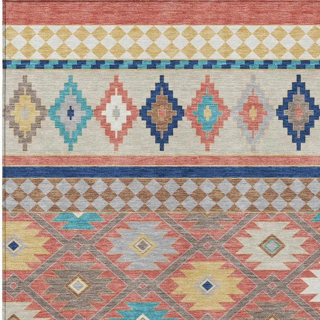 8' X 10' Coral And Beige Southwestern Washable Indoor Outdoor Area Rug Homeroots Outdoor