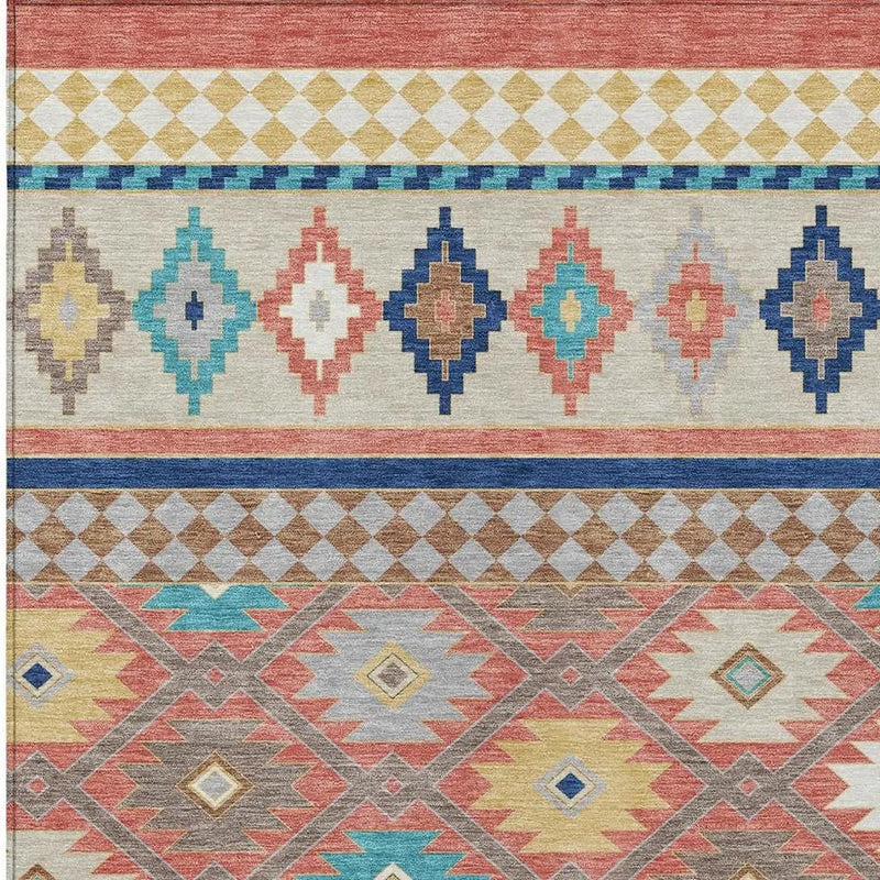 8' X 10' Coral And Beige Southwestern Washable Indoor Outdoor Area Rug Homeroots Outdoor