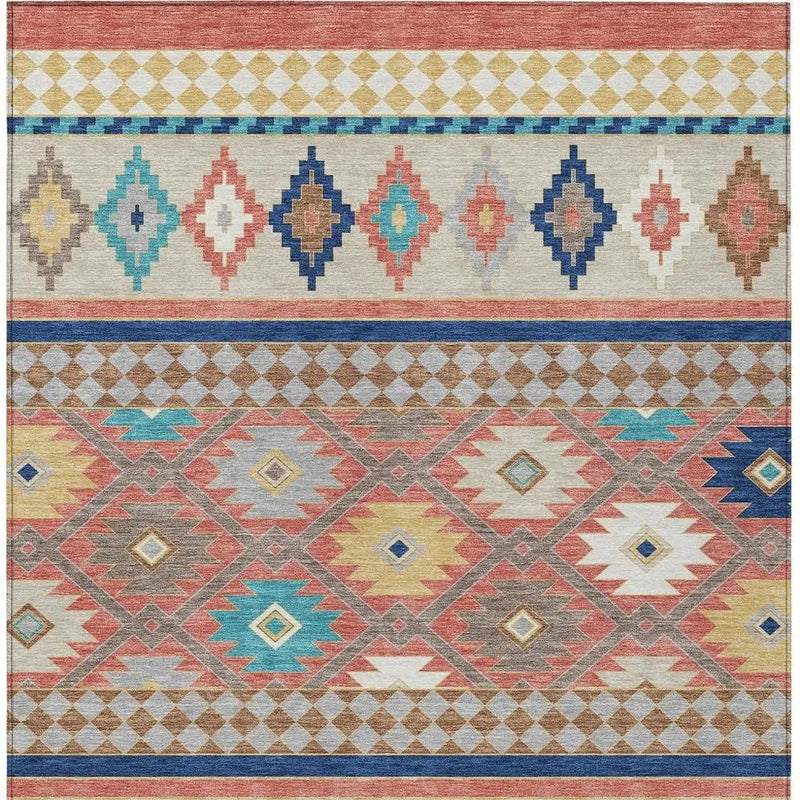 8' X 10' Coral And Beige Southwestern Washable Indoor Outdoor Area Rug Homeroots Outdoor