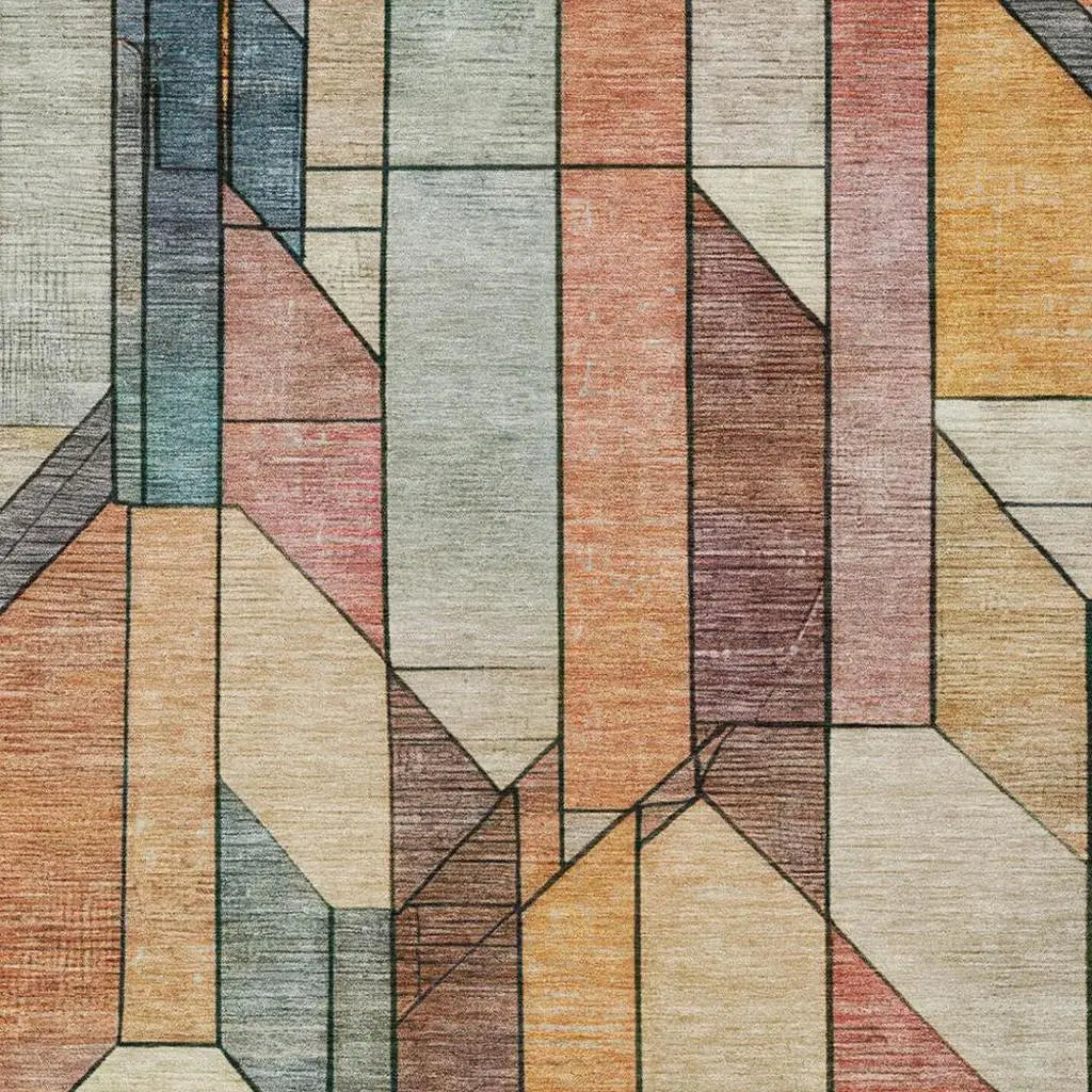 8' X 10' Coral And Orange Geometric Washable Indoor Outdoor Area Rug Homeroots Outdoor