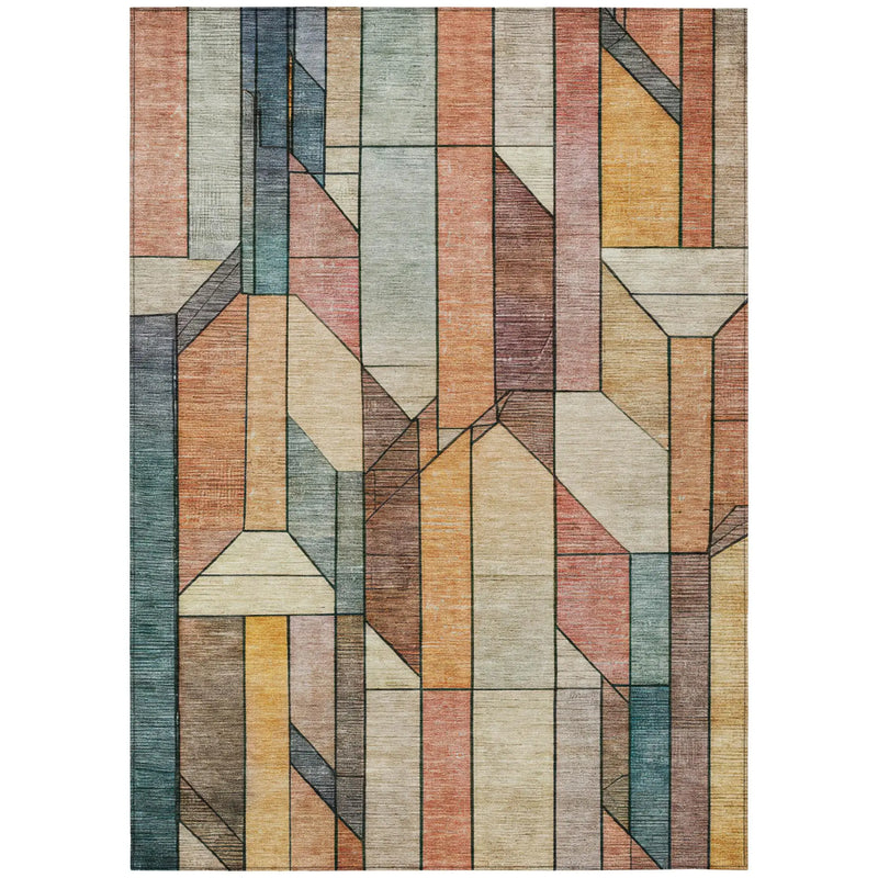8' X 10' Coral And Orange Geometric Washable Indoor Outdoor Area Rug Homeroots Outdoor
