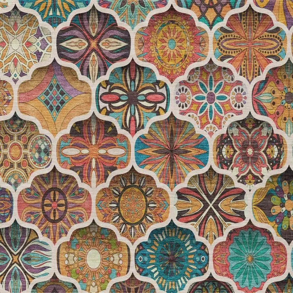 8' X 10' Coral And Orange Ogee Washable Indoor Outdoor Area Rug Homeroots Outdoor