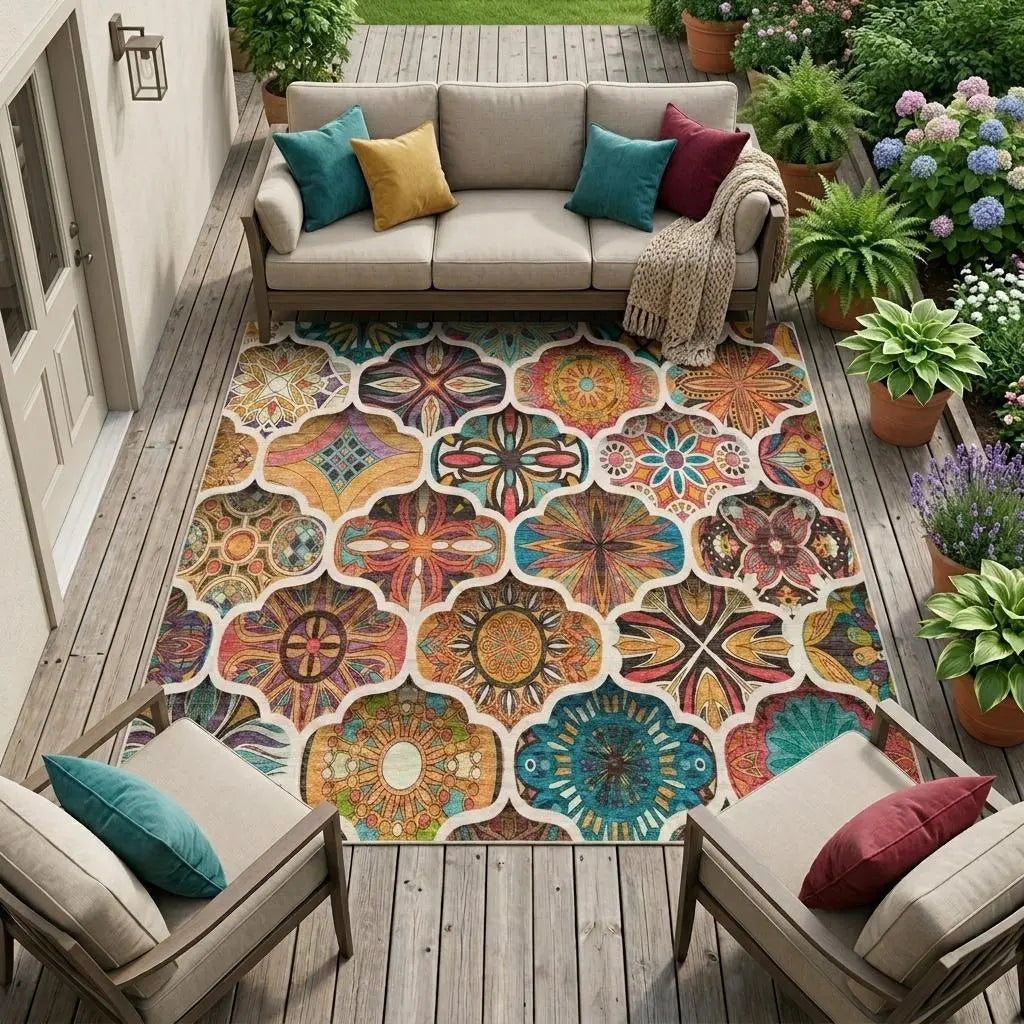 8' X 10' Coral And Orange Ogee Washable Indoor Outdoor Area Rug Homeroots Outdoor
