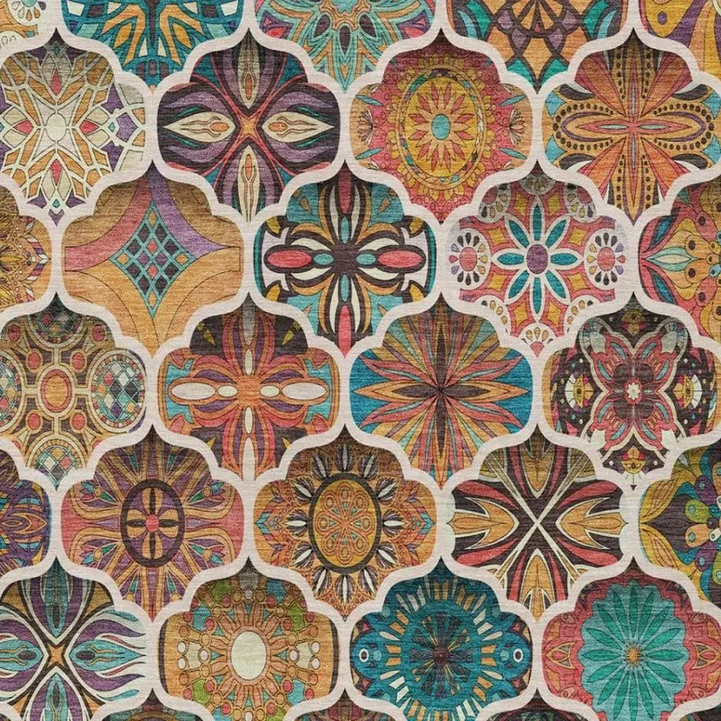 8' X 10' Coral And Orange Ogee Washable Indoor Outdoor Area Rug Homeroots Outdoor