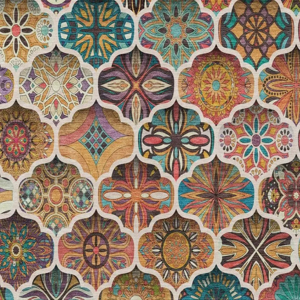 8' X 10' Coral And Orange Ogee Washable Indoor Outdoor Area Rug Homeroots Outdoor
