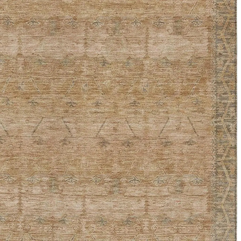 8' X 10' Coral And Orange Tribal Washable Indoor Outdoor Area Rug Homeroots Outdoor