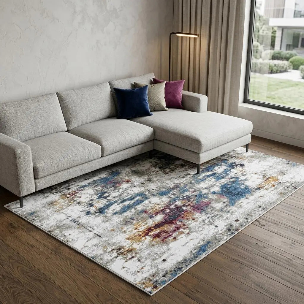 8' X 10' Cream And Blue Abstract Hand Carved Handmade Area Rug Homeroots Home Decor