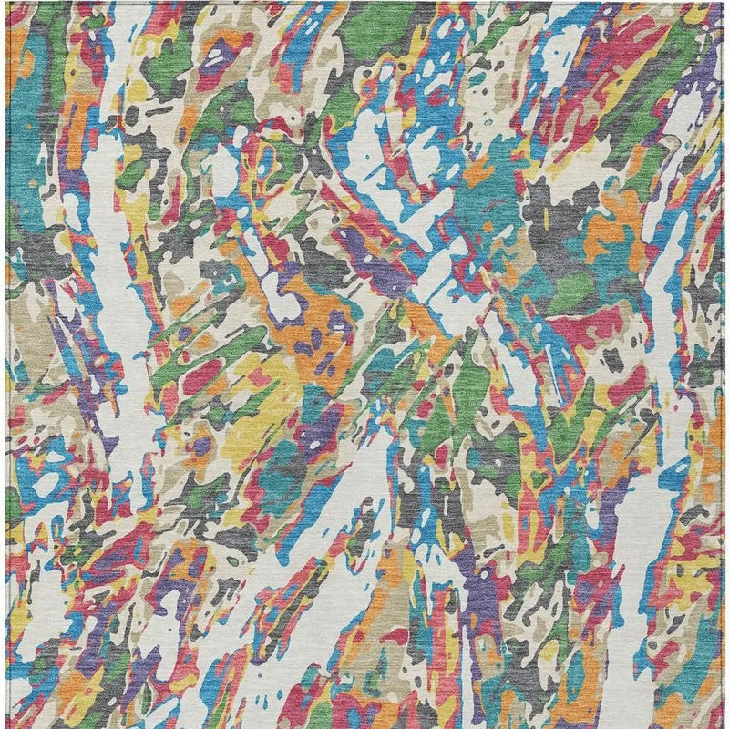 8' X 10' Cream And Green Abstract Washable Indoor Outdoor Area Rug Homeroots Outdoor