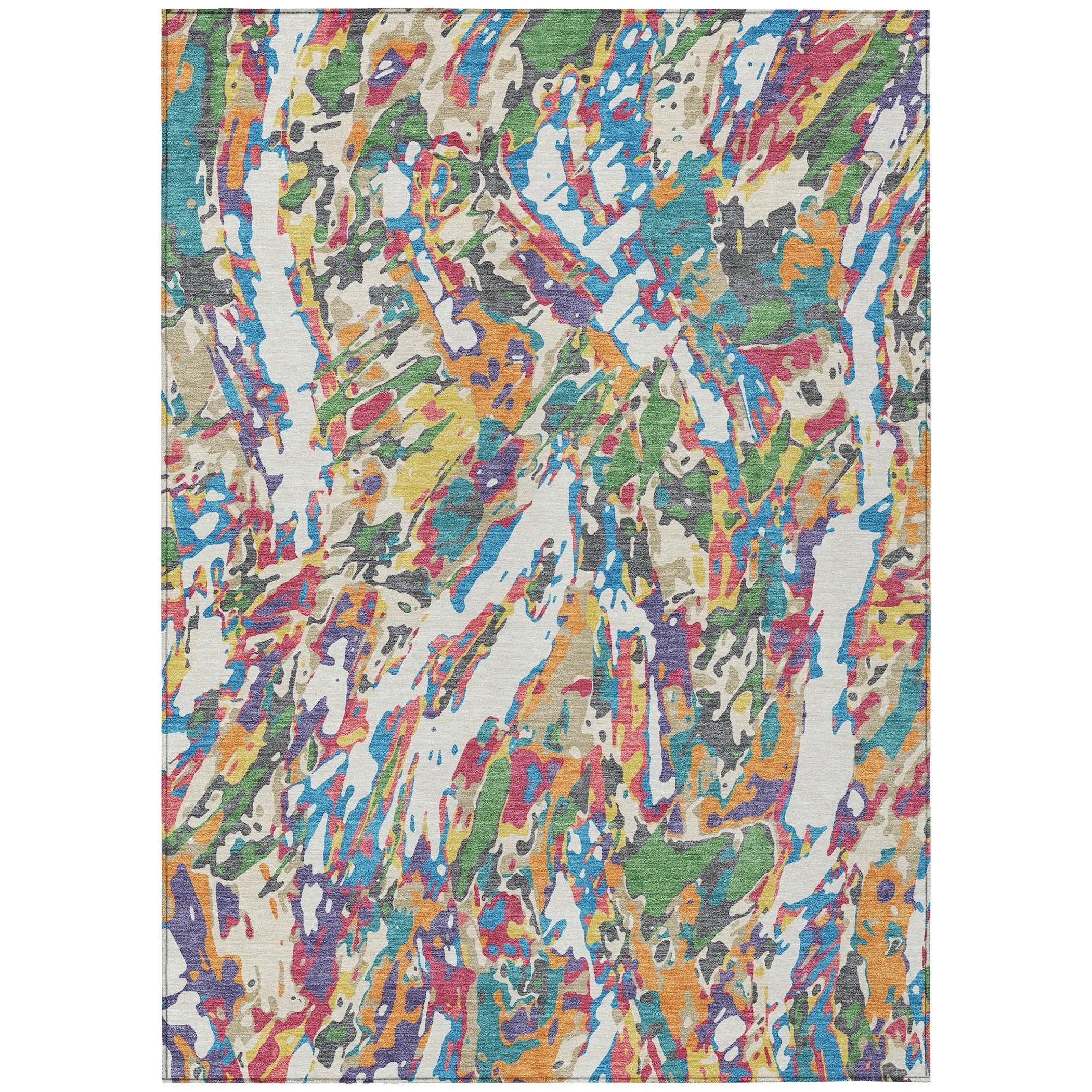 8' X 10' Cream And Green Abstract Washable Indoor Outdoor Area Rug Homeroots Outdoor