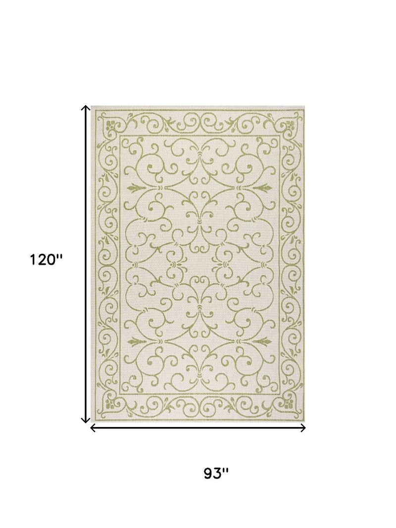 8' X 10' Cream And Green Medallion Indoor Outdoor Area Rug Homeroots Outdoor