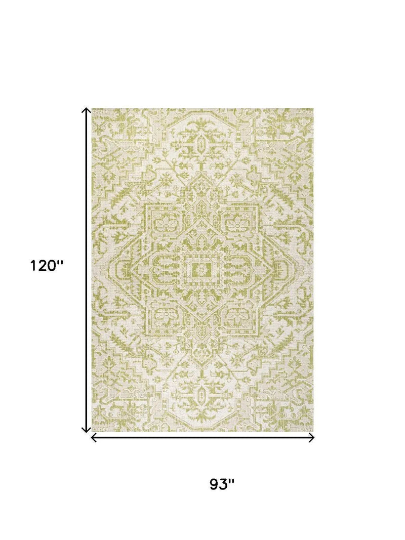 8' X 10' Cream And Green Medallion Indoor Outdoor Area Rug Homeroots Outdoor
