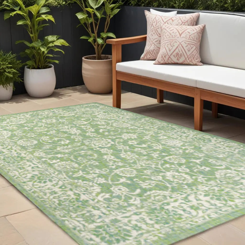 8' X 10' Cream And Green Medallion Indoor Outdoor Area Rug Homeroots Outdoor