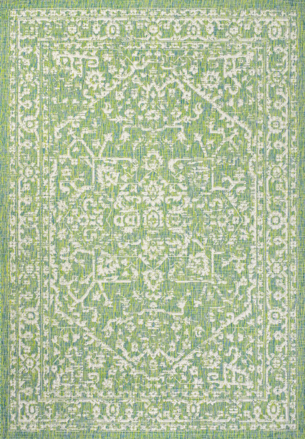 8' X 10' Cream And Green Medallion Indoor Outdoor Area Rug Homeroots Outdoor