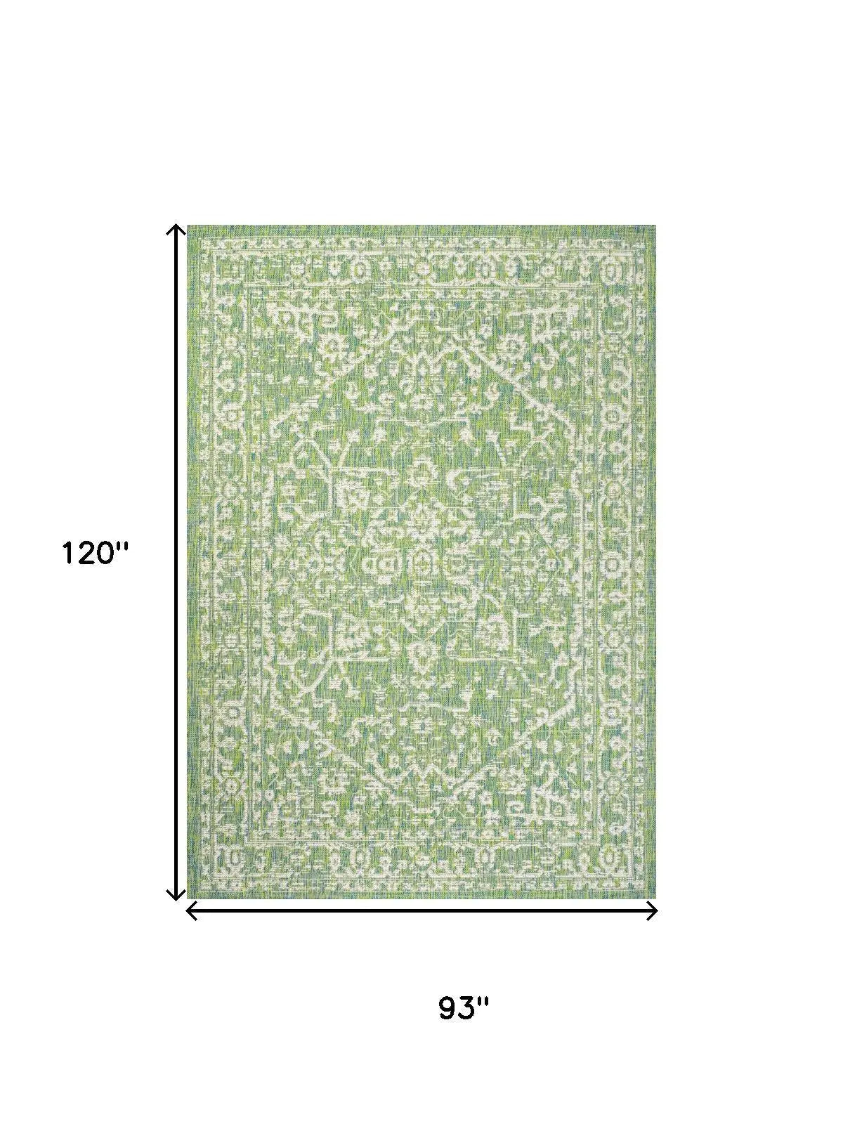 8' X 10' Cream And Green Medallion Indoor Outdoor Area Rug Homeroots Outdoor