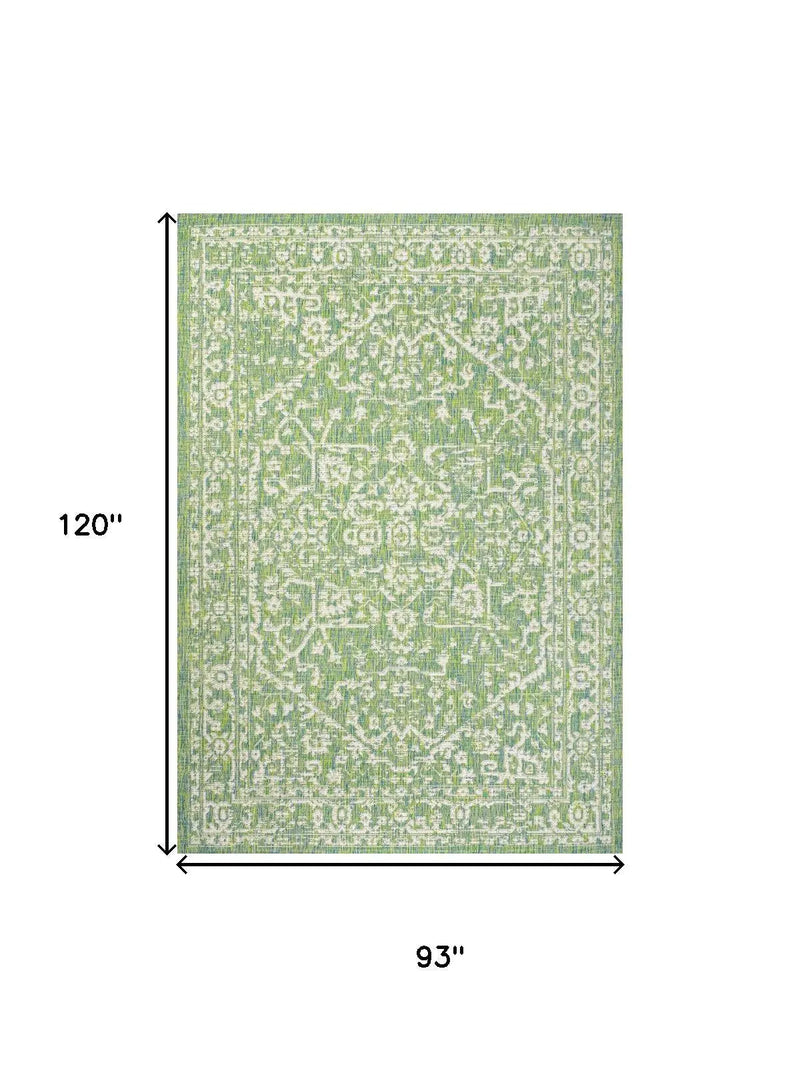 8' X 10' Cream And Green Medallion Indoor Outdoor Area Rug Homeroots Outdoor