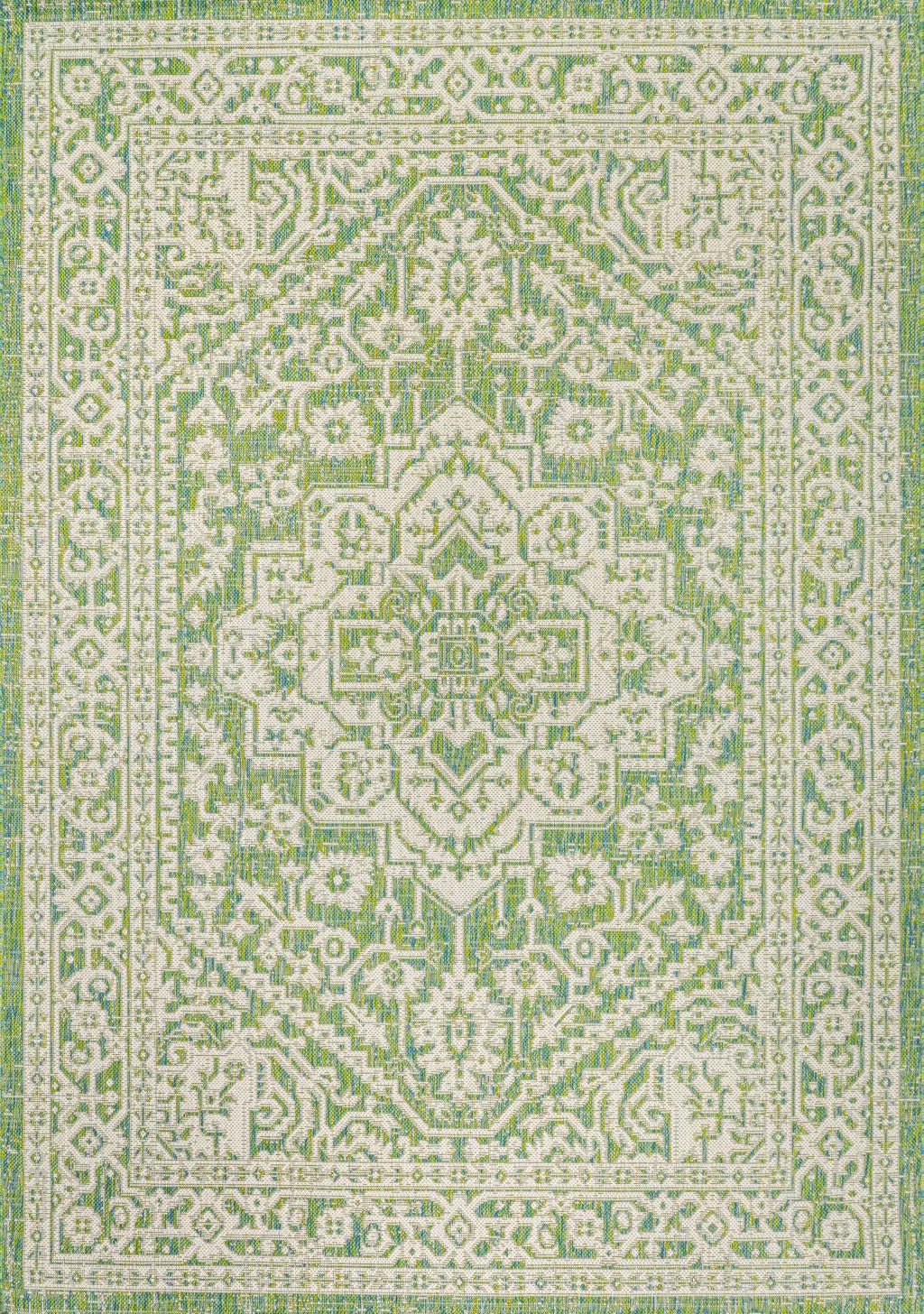 8' X 10' Cream And Green Medallion Indoor Outdoor Area Rug Homeroots Outdoor