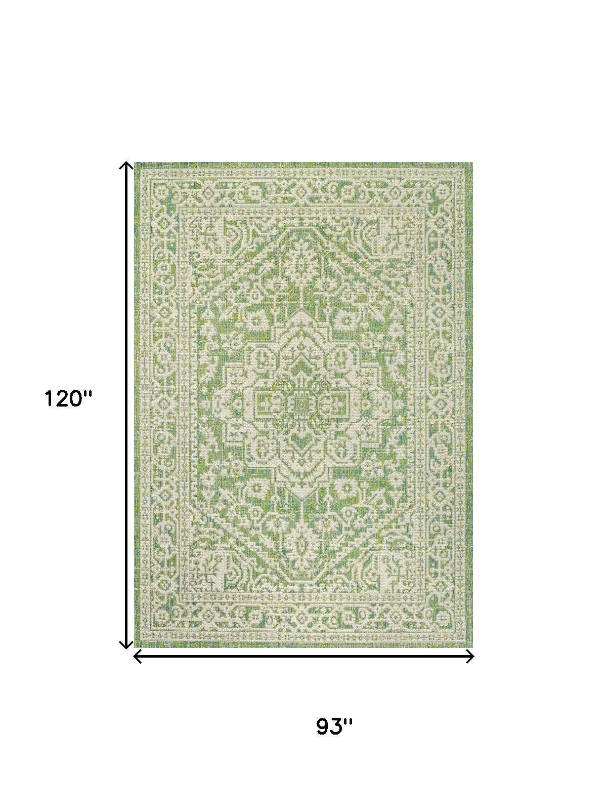 8' X 10' Cream And Green Medallion Indoor Outdoor Area Rug Homeroots Outdoor