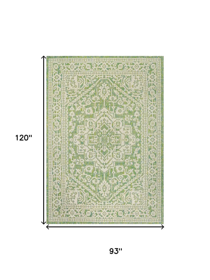8' X 10' Cream And Green Medallion Indoor Outdoor Area Rug Homeroots Outdoor