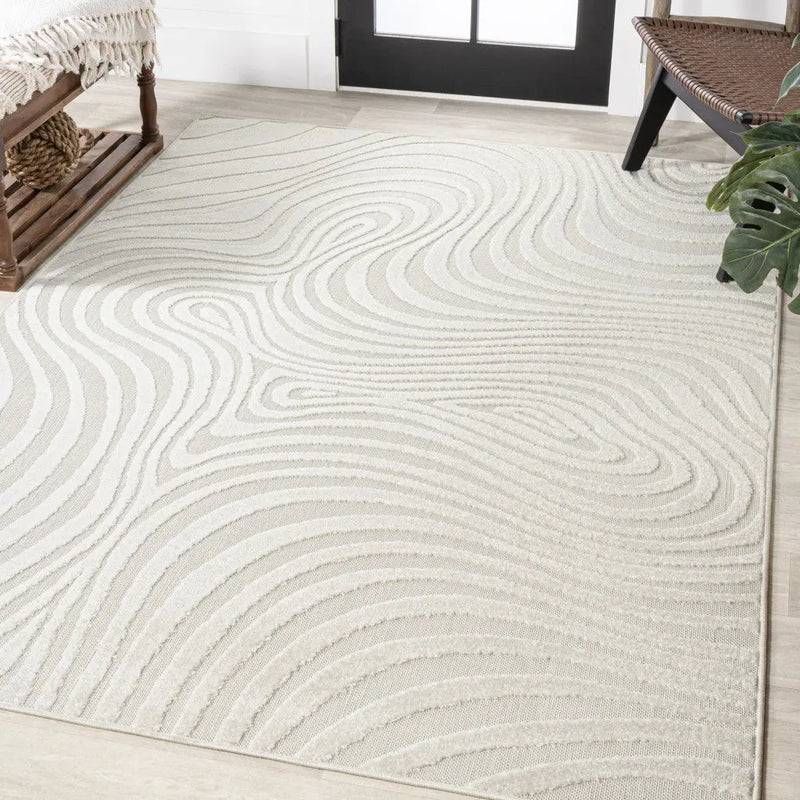 8' X 10' Cream And Ivory Abstract Indoor Outdoor Area Rug - GreatEagleInc