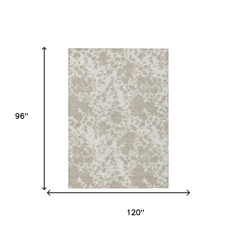 8' X 10' Cream And Ivory Abstract Washable Indoor Outdoor Area Rug Homeroots Outdoor