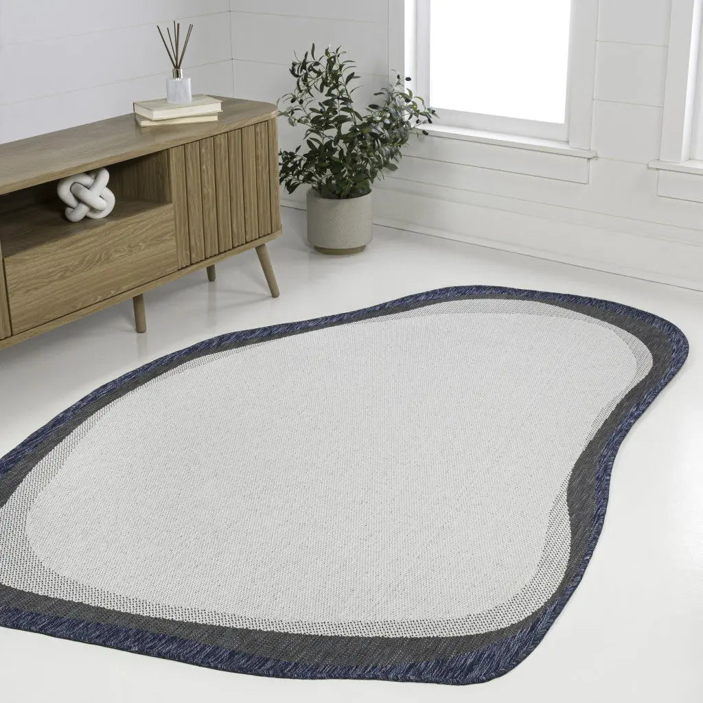 8' X 10' Cream And Navy Blue Abstract Indoor Outdoor Area Rug Homeroots Outdoor