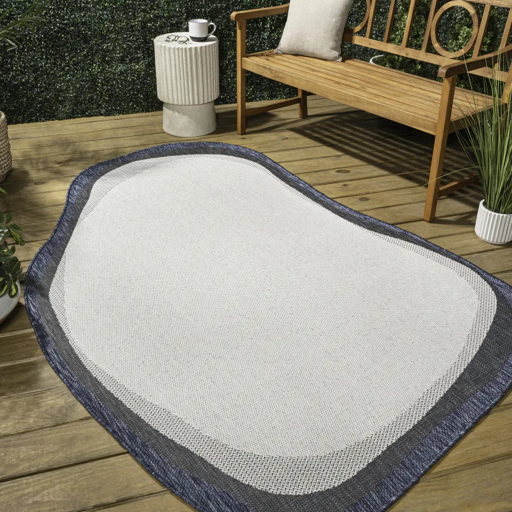 8' X 10' Cream And Navy Blue Abstract Indoor Outdoor Area Rug Homeroots Outdoor