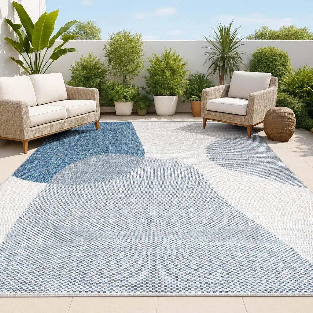 8' X 10' Cream And Navy Blue Geometric Indoor Outdoor Area Rug Homeroots Outdoor