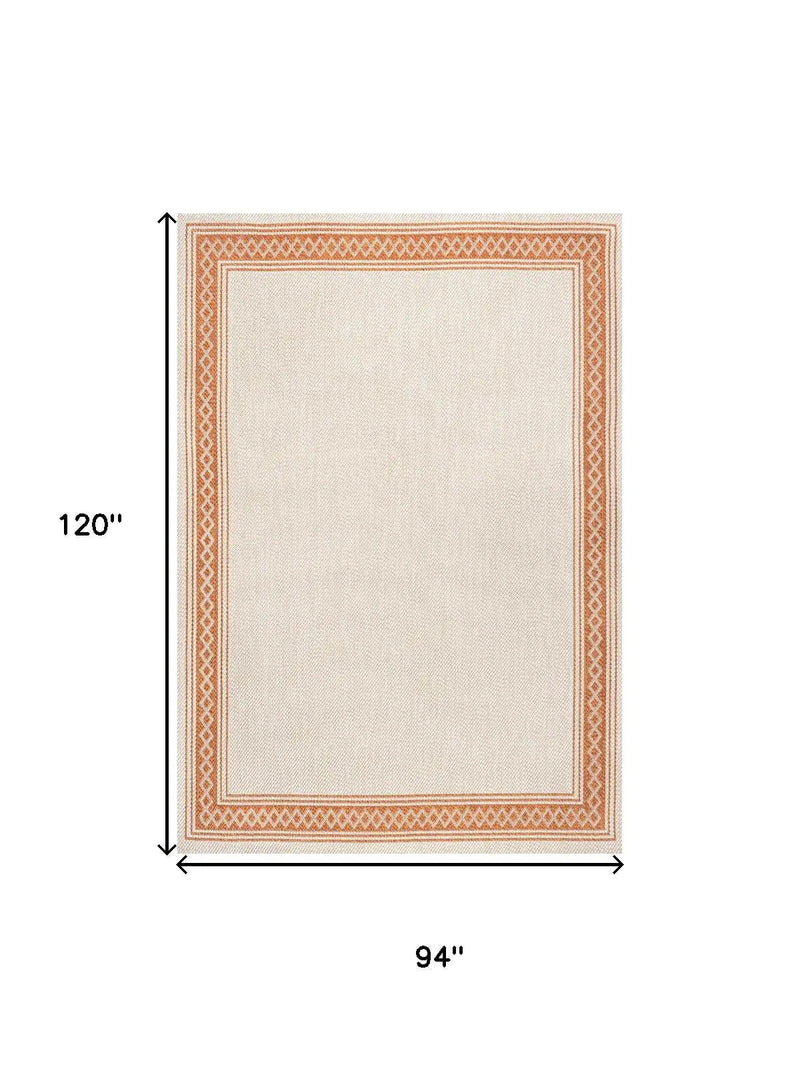 8' X 10' Cream And Orange Indoor Outdoor Area Rug Homeroots Outdoor