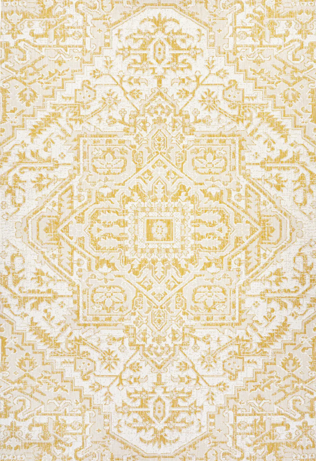 8' X 10' Cream And Yellow Medallion Indoor Outdoor Area Rug Homeroots Outdoor