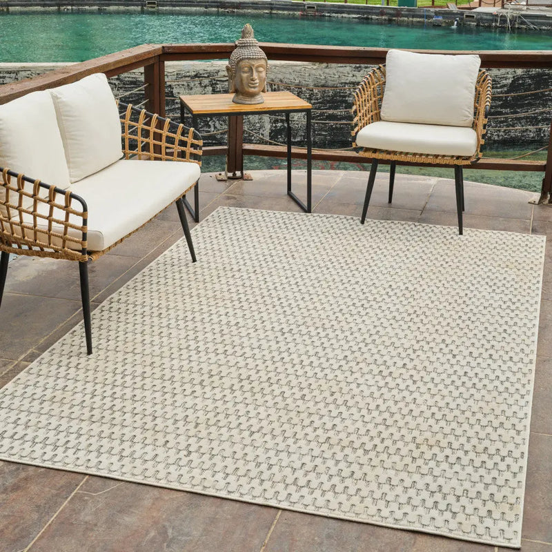 8' X 10' Cream and Beige Geometric Distressed Indoor Outdoor Area Rug Homeroots Outdoor