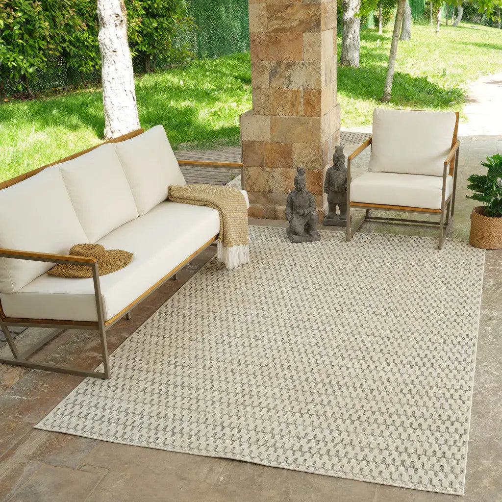 8' X 10' Cream and Beige Geometric Distressed Indoor Outdoor Area Rug Homeroots Outdoor
