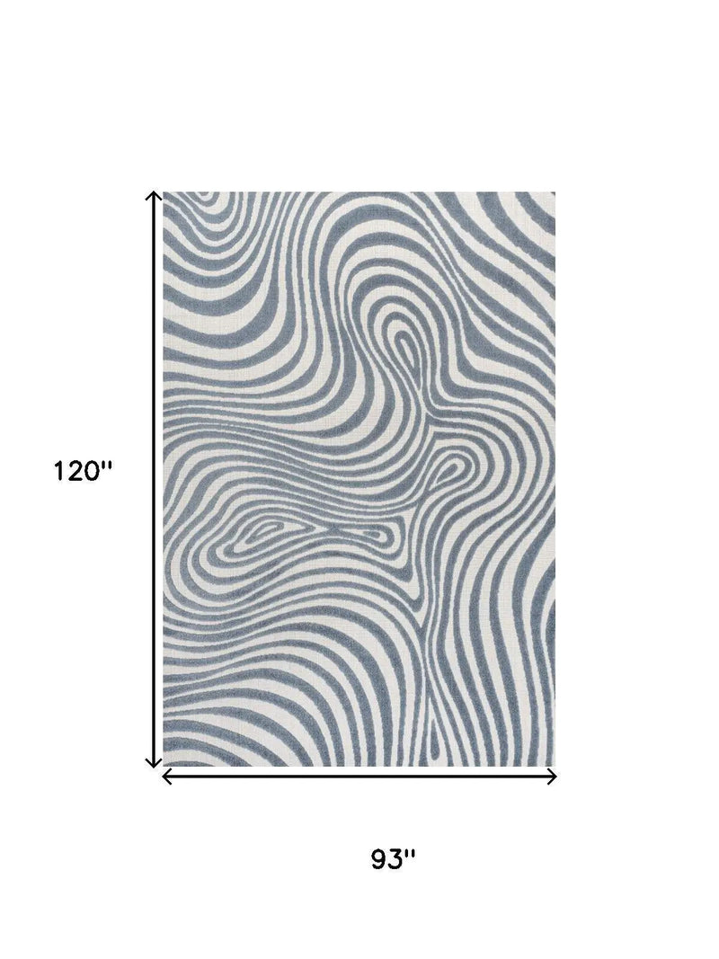 8' X 10' Dark Blue And Cream Abstract Indoor Outdoor Area Rug Homeroots Outdoor
