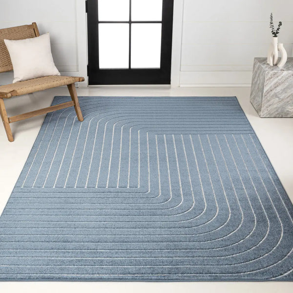 8' X 10' Dark Blue And Cream Striped Indoor Outdoor Area Rug - GreatEagleInc