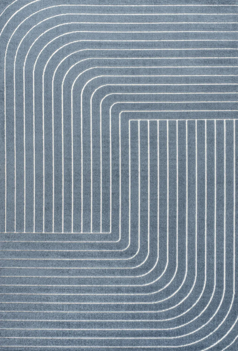 8' X 10' Dark Blue And Cream Striped Indoor Outdoor Area Rug - GreatEagleInc