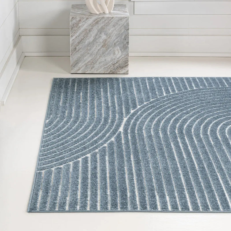 8' X 10' Dark Blue And Cream Striped Indoor Outdoor Area Rug Homeroots Outdoor