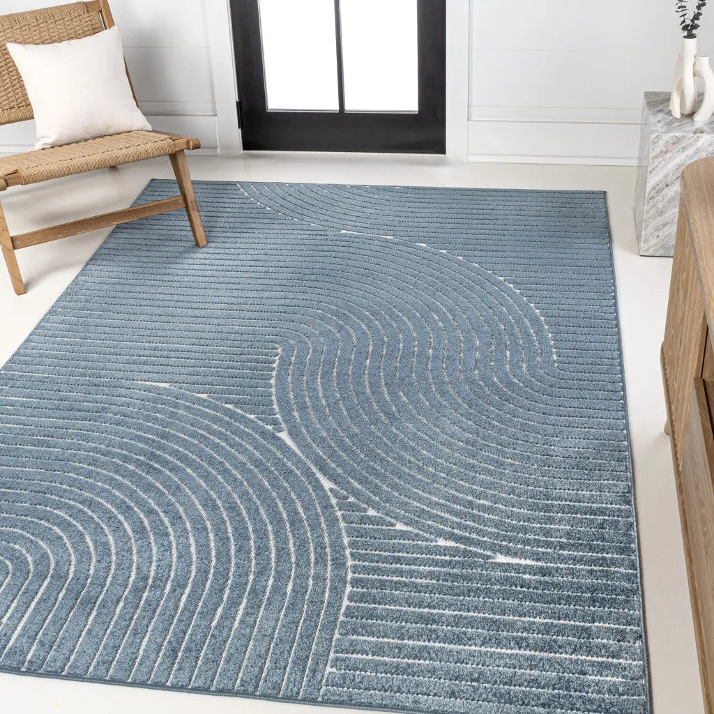 8' X 10' Dark Blue And Cream Striped Indoor Outdoor Area Rug Homeroots Outdoor
