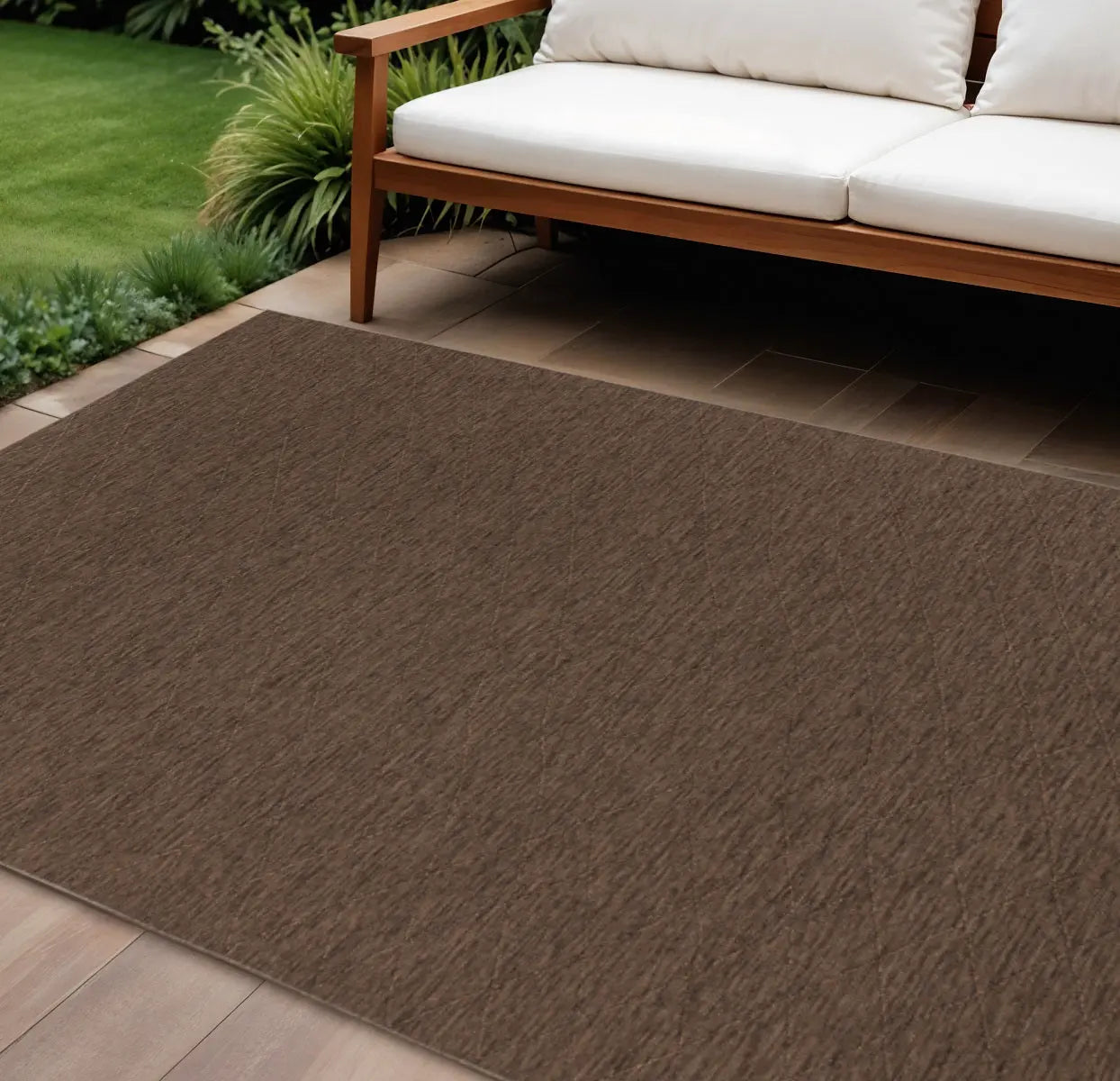 8' X 10' Dark Brown And Brown Geometric Indoor Outdoor Area Rug Homeroots Outdoor