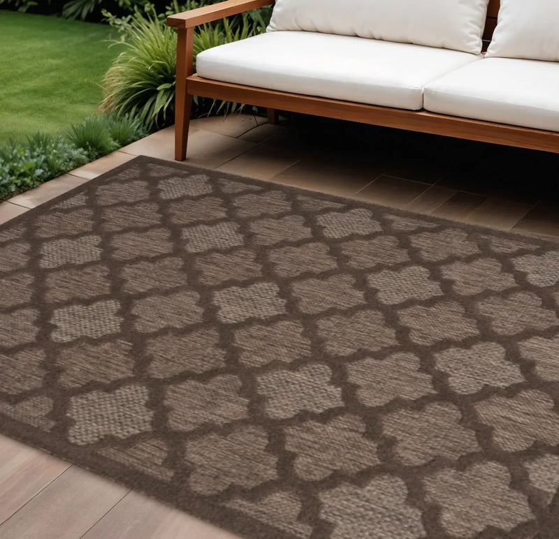 8' X 10' Dark Brown And Light Brown Trellis Indoor Outdoor Area Rug Homeroots Outdoor