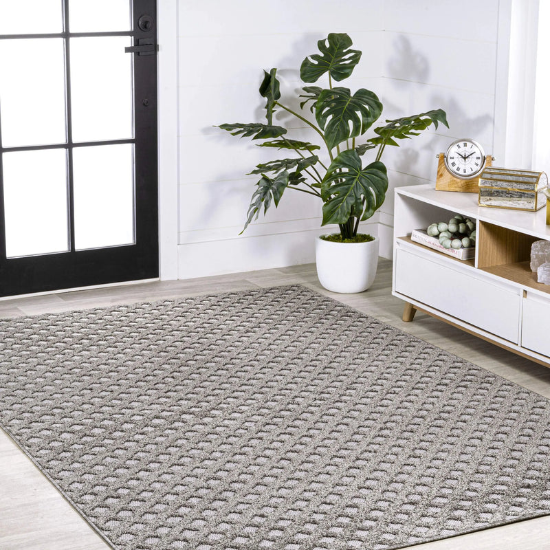 8' X 10' Dark Gray And Ivory Trellis Indoor Outdoor Area Rug - GreatEagleInc