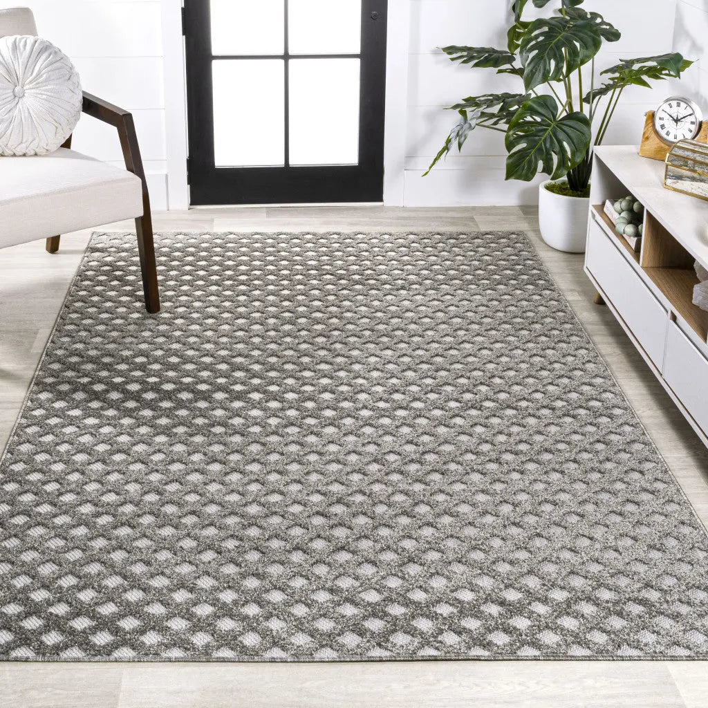 8' X 10' Dark Gray And Ivory Trellis Indoor Outdoor Area Rug - GreatEagleInc