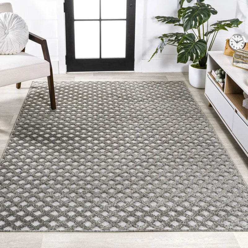 8' X 10' Dark Gray And Ivory Trellis Indoor Outdoor Area Rug - GreatEagleInc