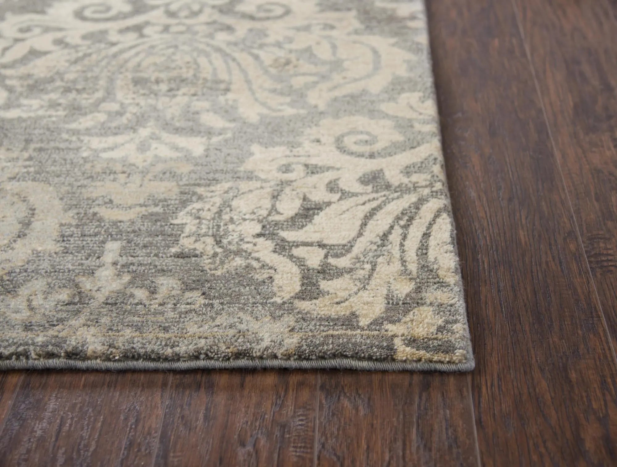8' X 10' Dark Gray And Tan New Zealand Lambs Wool Damask Hand Carved Handmade Area Rug Homeroots Home Decor